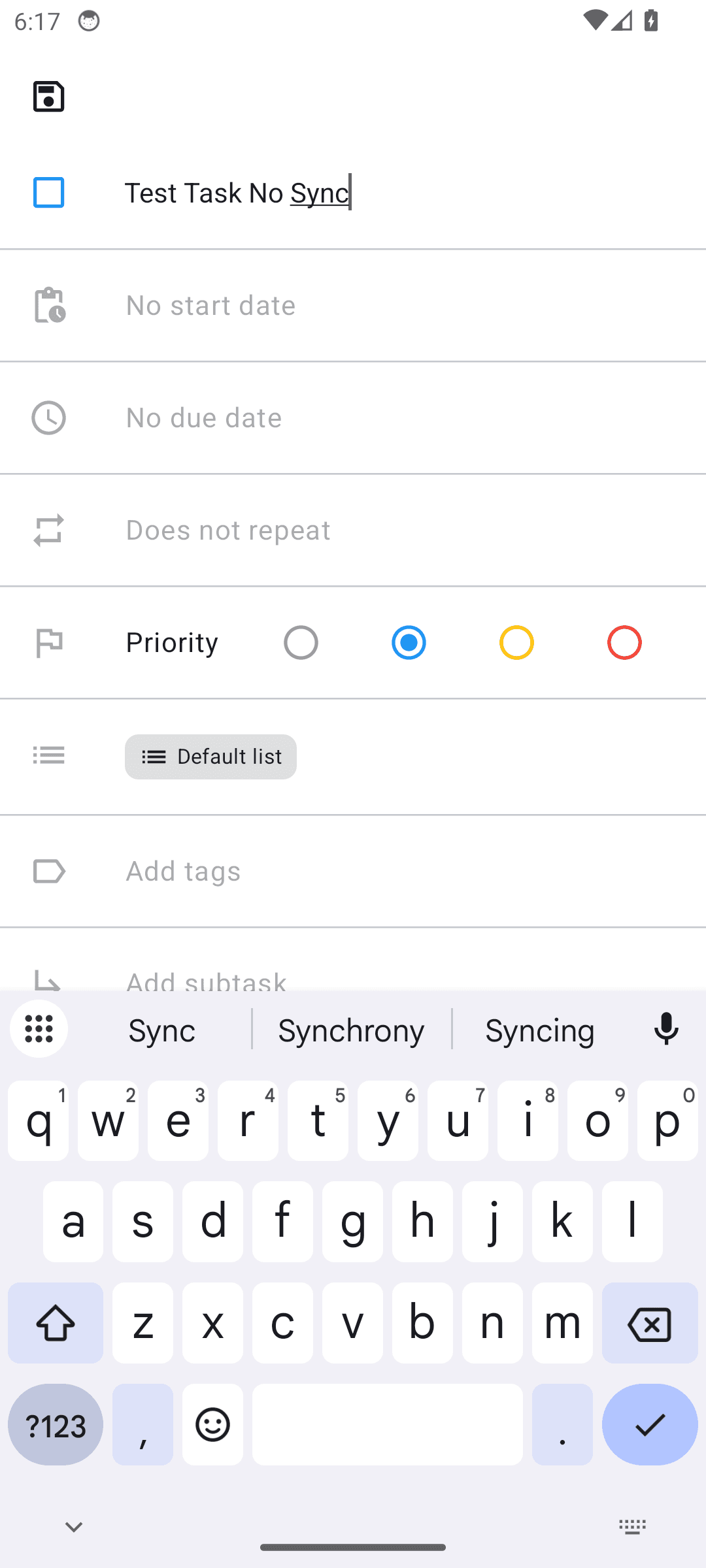 Tasks Org: Save icon has low visual prominence